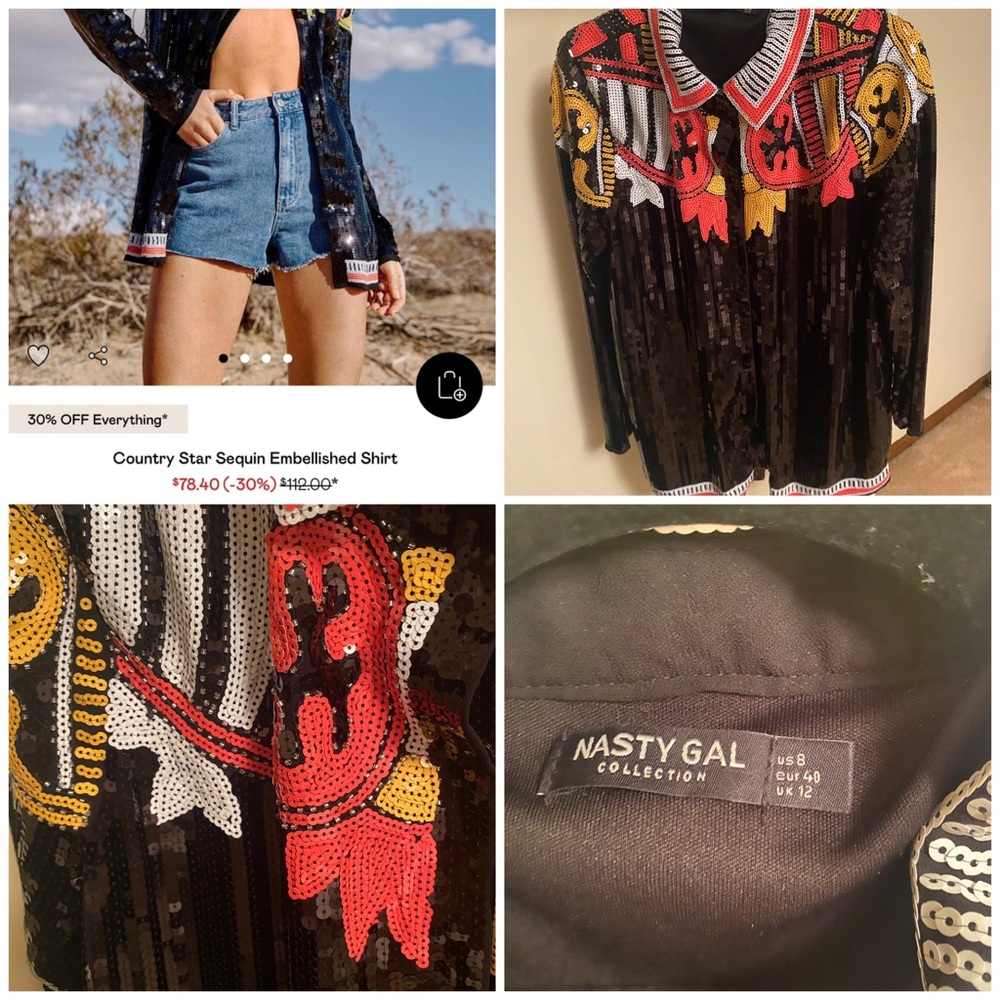 NastyGal Full Sequin Western Button Down